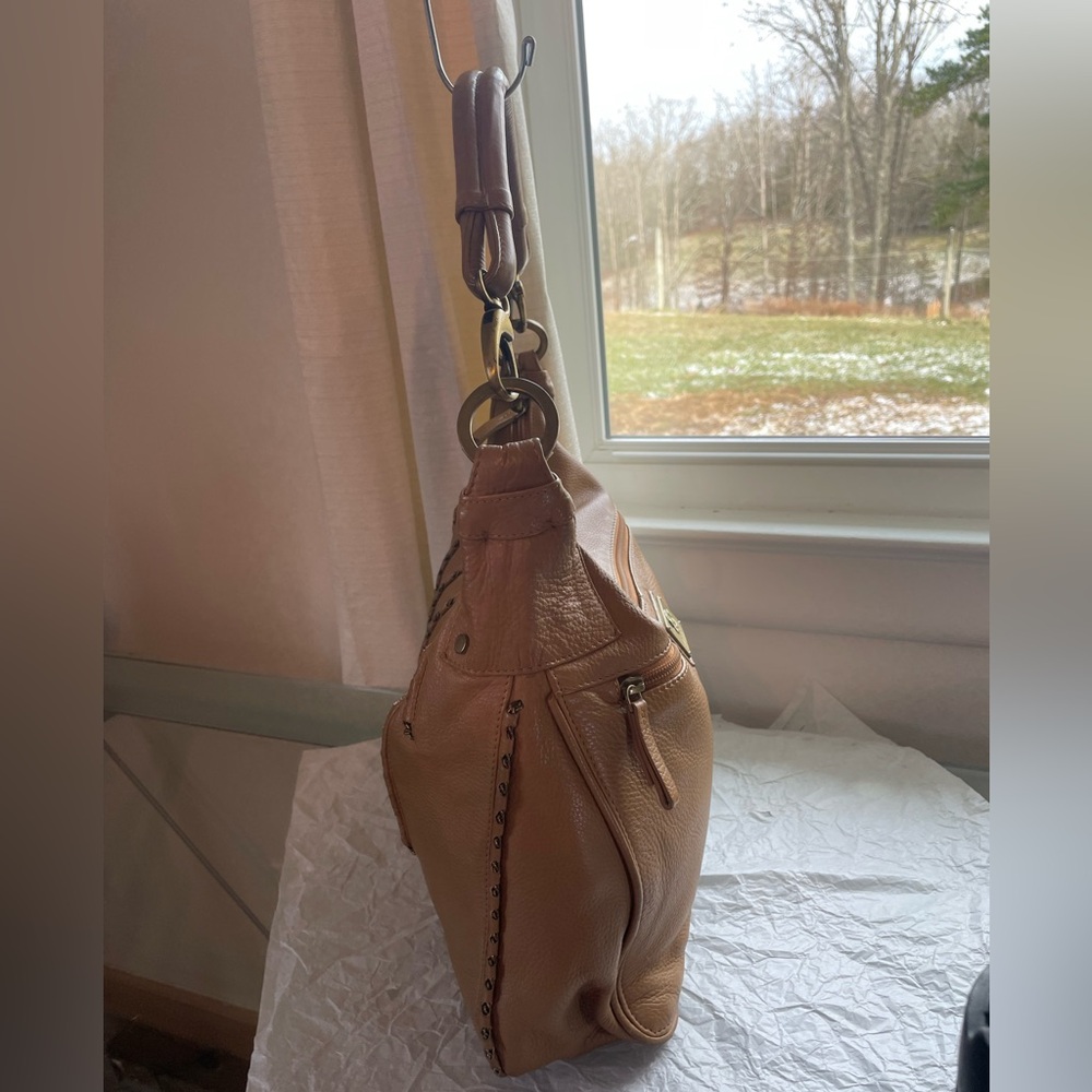 Original by Sharif 1827 Genuine Leather Shoulder Bag Tan Chain Details Map Lined - Picture 9 of 17
